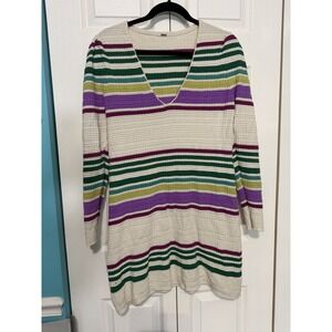 Free People Size Small Sweater Dress Ivory Gidget Stripped Ribbed Retro Printed